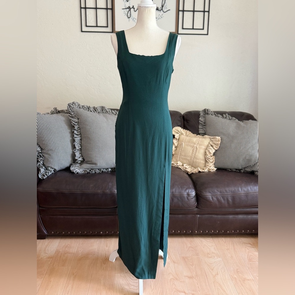 RANDM NIGHTS Vintage Elegant Dark Green Caged Ladder Back Maxi Dress Size 9 Rare - Picture 3 of 11